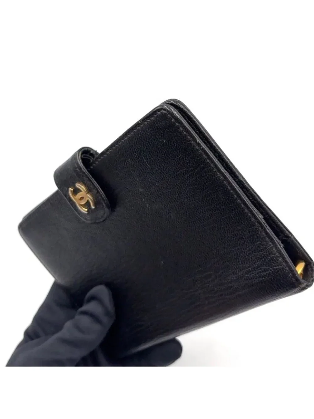 Chanel CC Logo Mini Caviar Leather Black Notebook Cover Gold Agenda